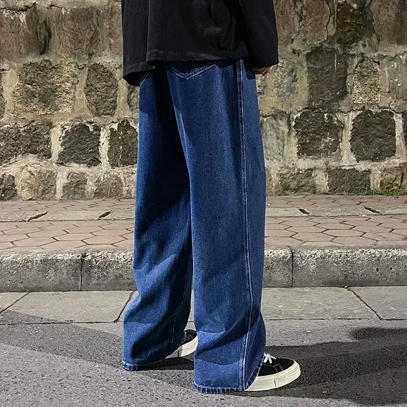2026 New Streetwear Loose Jeans Men Korean Style Fashion Loose Straight Wide Leg Pants Men's Brand Clothing Black Light Blue