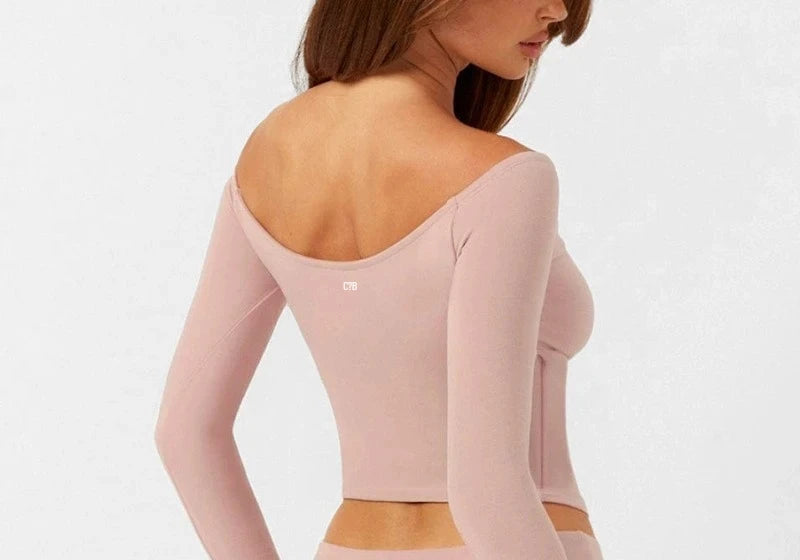 C-B Women's Yoga Set: Long-sleeved V-neck T-shirt & High-waisted Cuffed Shorts & Leggings, Suitable for Gym Workouts.