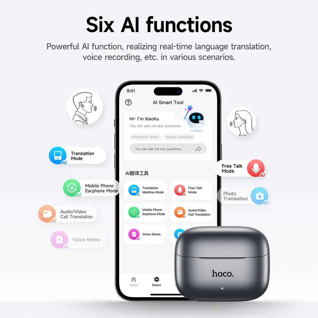EQ27 OWS Open Ear Wireless Earbuds AI Smart Translator LCD Touch Control Bluetooth 5.3 Sports Headphones Waterproof Long Enduran