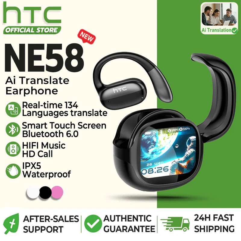 HTC Bluetooth Headset Surround Sound Hi-Fi Stereo Comfort Fit Lightweight Open Ear for Sport Running Wireless Earbuds NE58