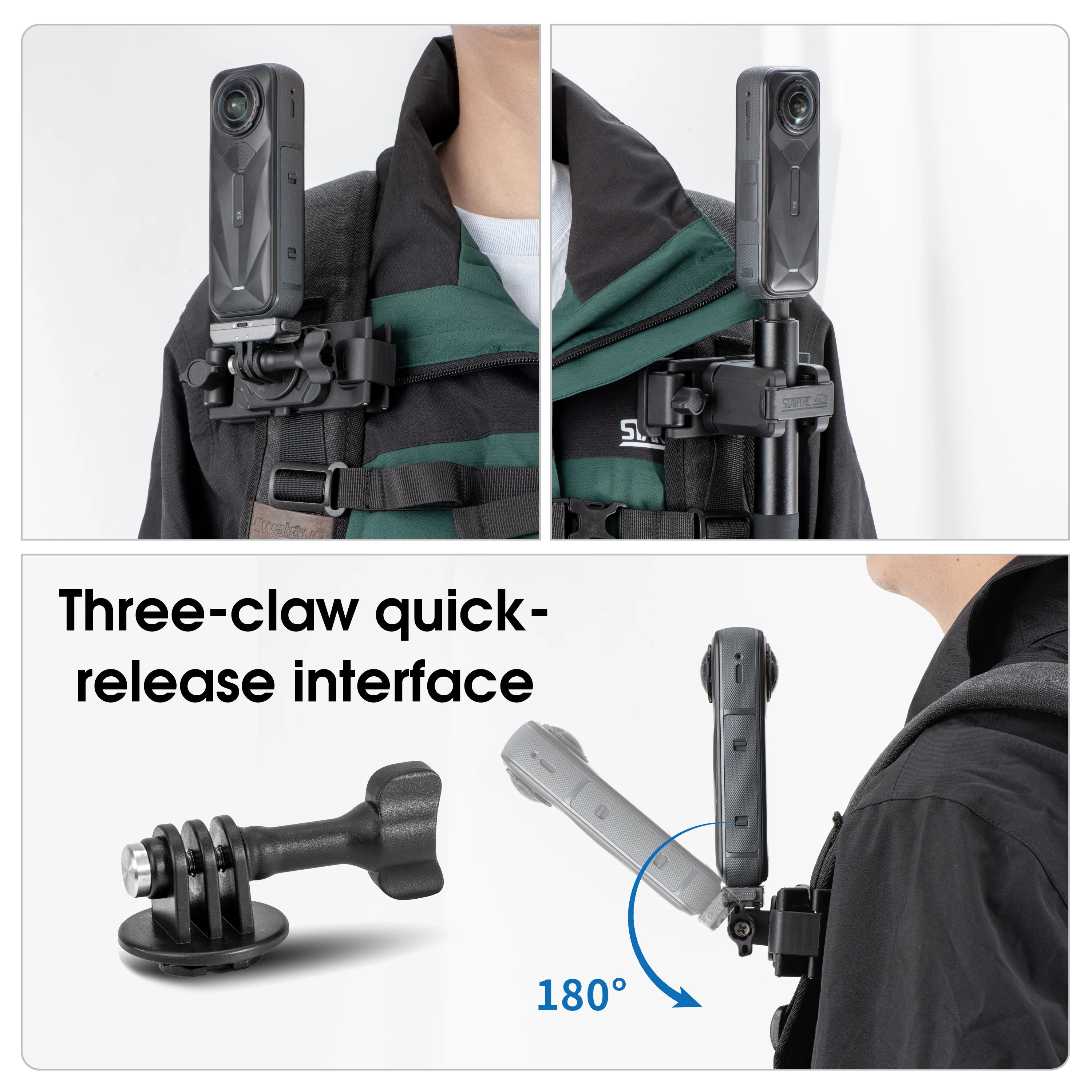 STARTRC Selfie Stick Holster Backpack Strap Clip Mount for Insta 360 X5 X4 Air Go Ultra ACE Pro 2 Ajustable Quick Release