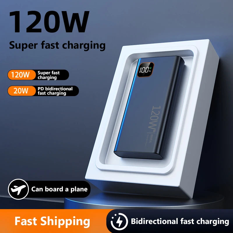 Lenovo 500000mAh Portable Power Bank 120W Super Fast Charging High Capacity External Battery Charger Powerbank For iPhone Huawei