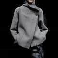 Women's Fashion Coat Black Jacket 2025 New Autumn Winter Retro Plaid Houndstooth Pattern Button Asymmetric Light Coat for Women