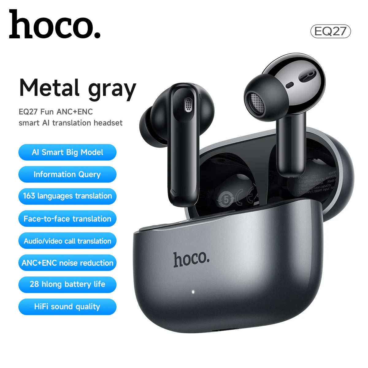 EQ27 OWS Open Ear Wireless Earbuds AI Smart Translator LCD Touch Control Bluetooth 5.3 Sports Headphones Waterproof Long Enduran