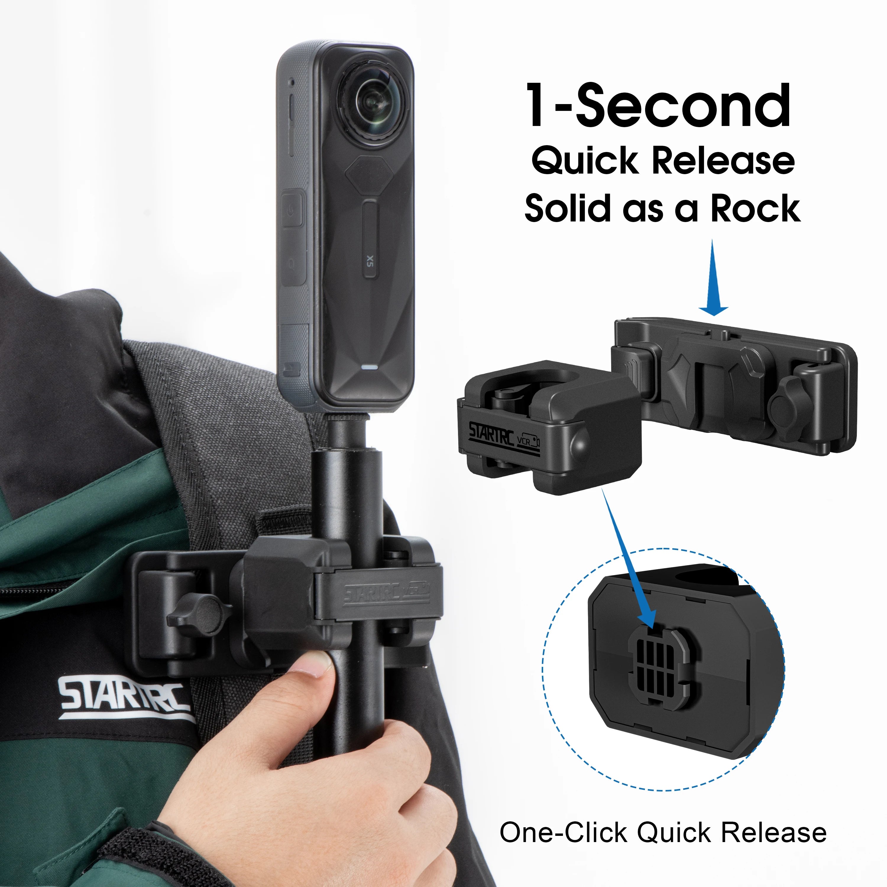 STARTRC Selfie Stick Holster Backpack Strap Clip Mount for Insta 360 X5 X4 Air Go Ultra ACE Pro 2 Ajustable Quick Release