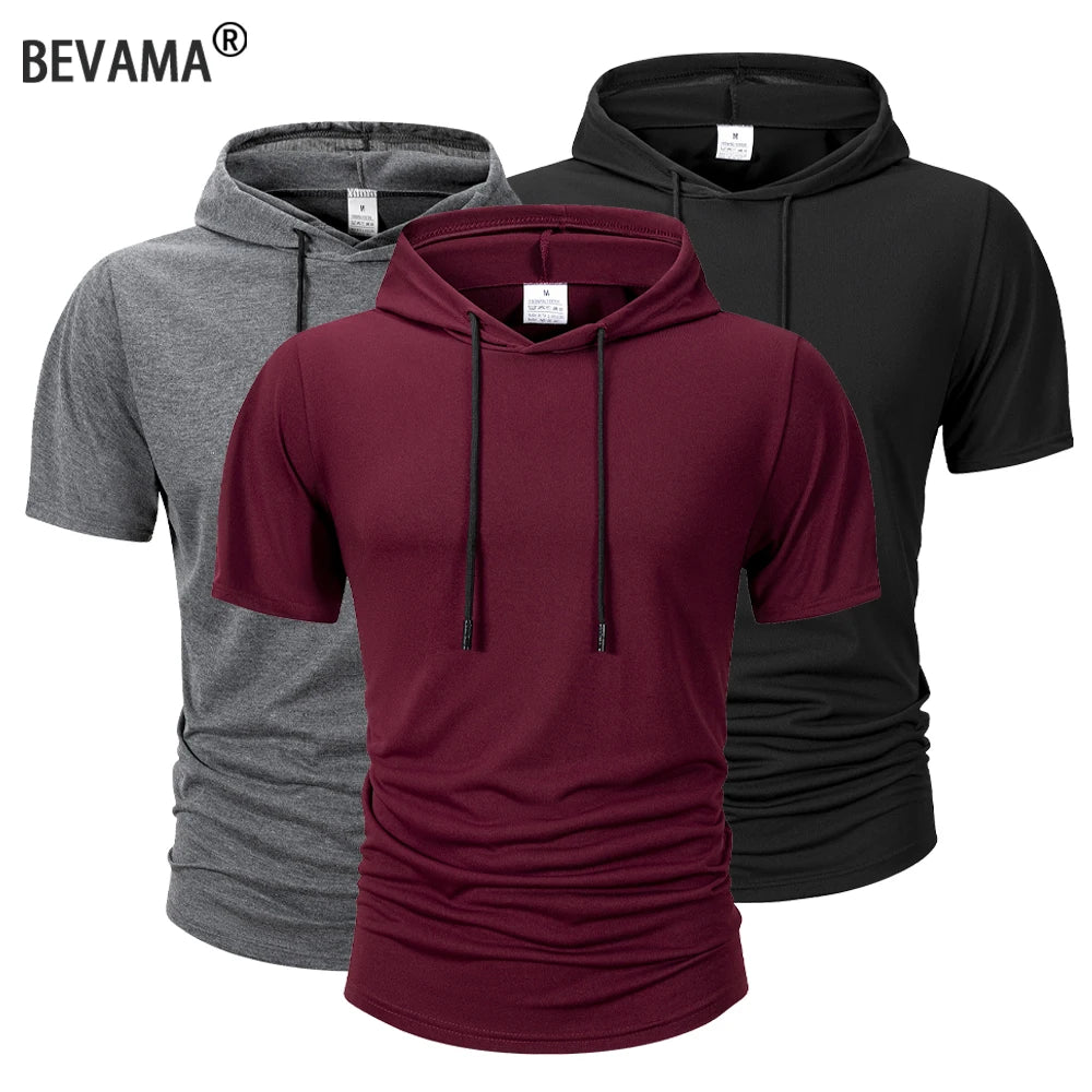 Summer Men's Hooded Sweatwear Casual Short Sleeve Loose T-shirt Solid Color Lightweight Hoodie Fitness Breathable Tops