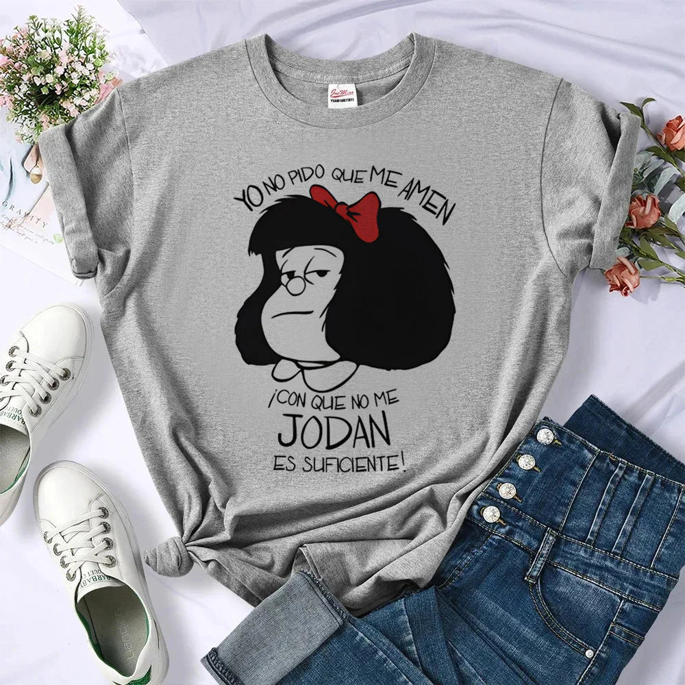 Mafalda t shirt women women Colorful streetwear graphic 2000s tshirt Vintage University women 2000s anime Y2k
