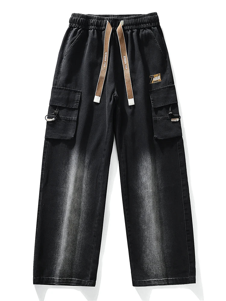 Summer Men's Straight Jeans Multi-Pockets Wide Leg Denim Cargo Pants 8XL 7XL 6XL Big Size Lightweight Baggy Jeans Trousers