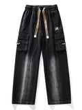 Summer Men's Straight Jeans Multi-Pockets Wide Leg Denim Cargo Pants 8XL 7XL 6XL Big Size Lightweight Baggy Jeans Trousers