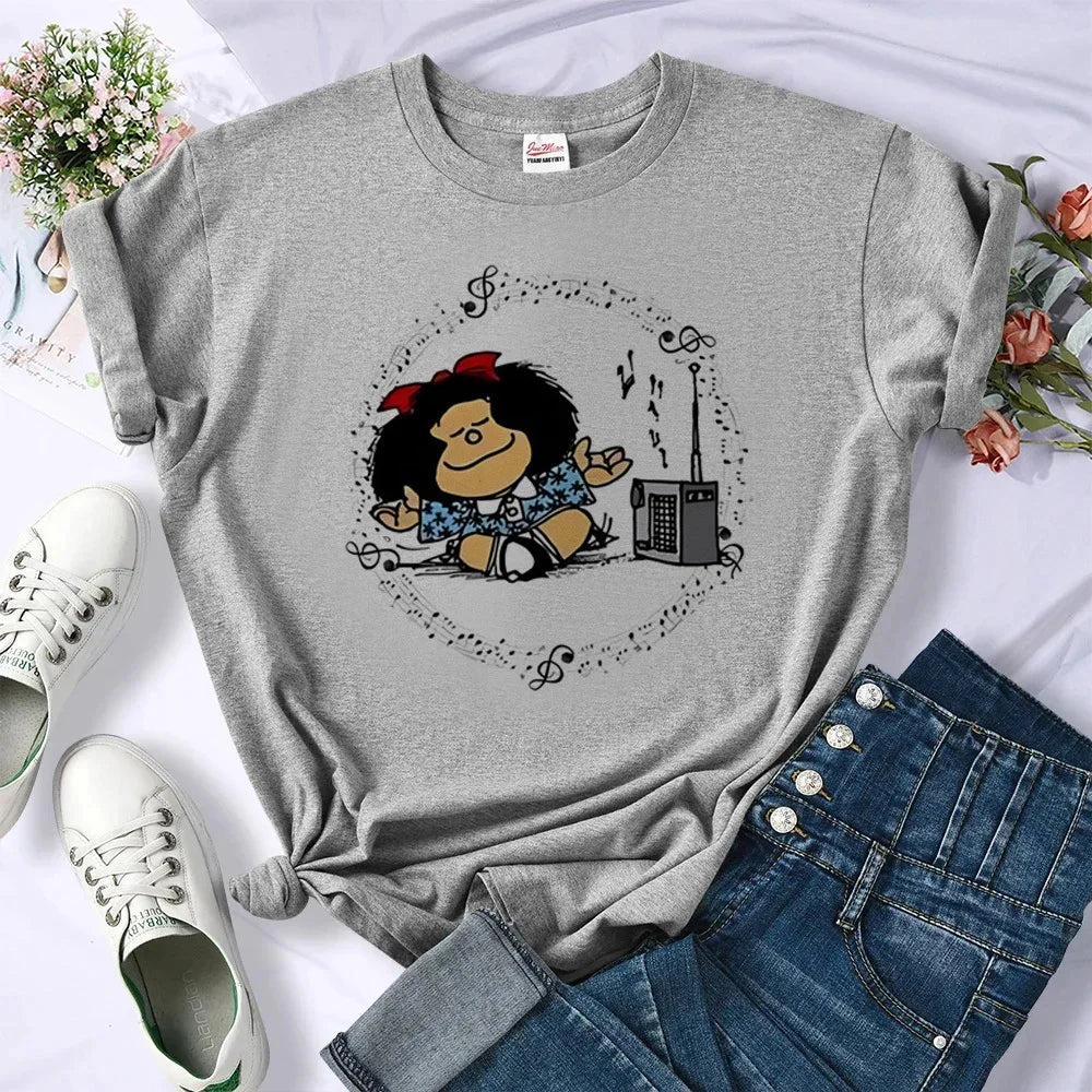 Mafalda t shirt women women Colorful streetwear graphic 2000s tshirt Vintage University women 2000s anime Y2k
