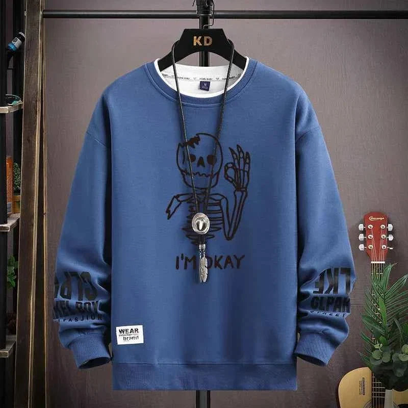 Autumn Men’s Sweatshirt Cool Bear Print Long Sleeve T-shirt Khaki O Neck Harajuku Exclusive Design Top