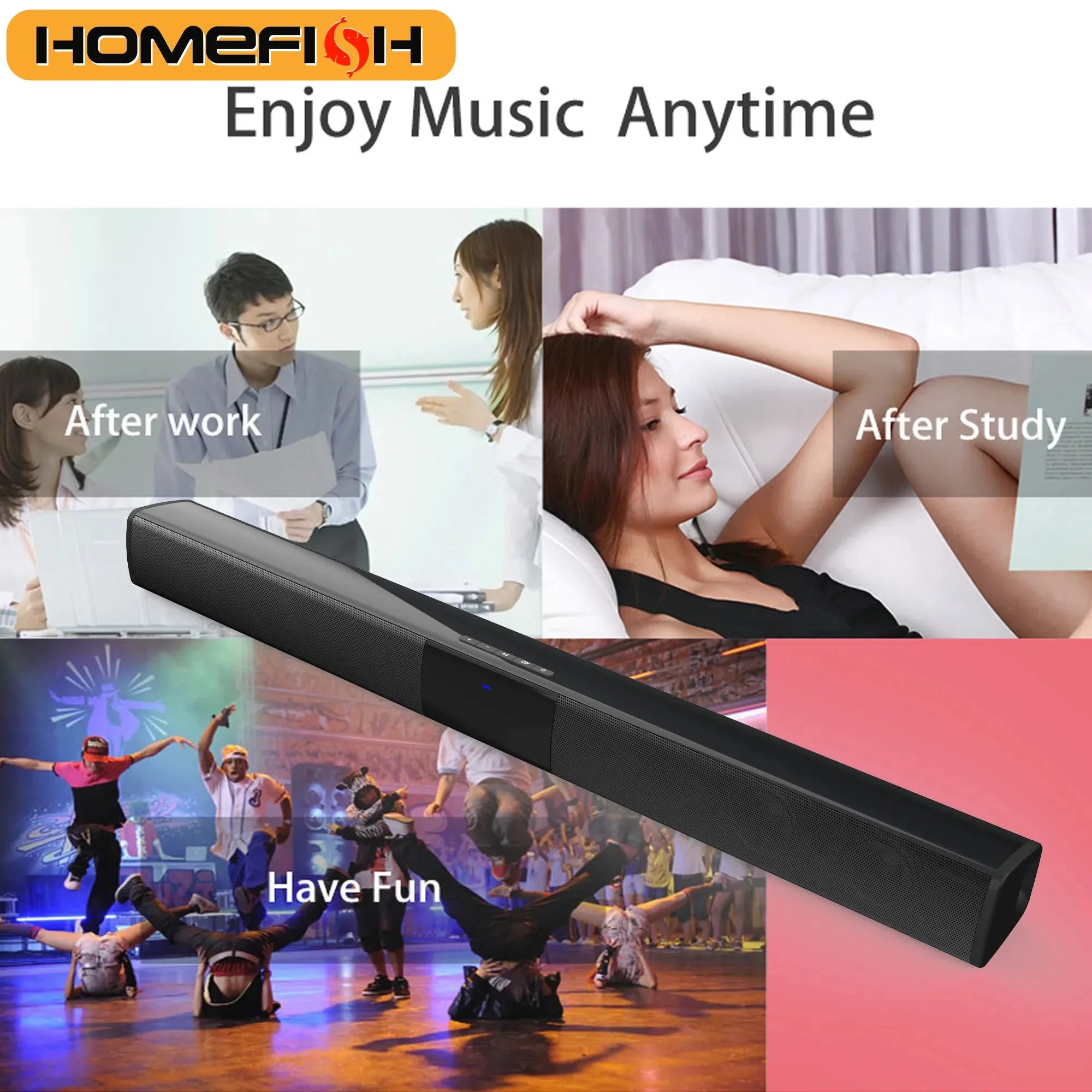 HOMEFISH BS-28B Soundbar 20W Bluetooth Speaker for TV Home Theater RCA/USB/TF/AUX Input Remote Control Sound Bar for PC Phone Tv