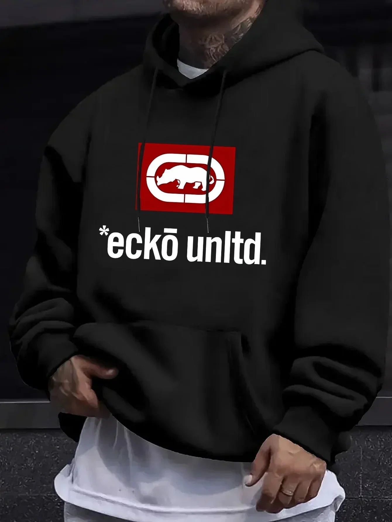 Men's Hoodie with Graphic "Ecko Unlimited" - Casual Sweater Long Sleeves Regular Fit Autumn/Winter Casual Hoodie