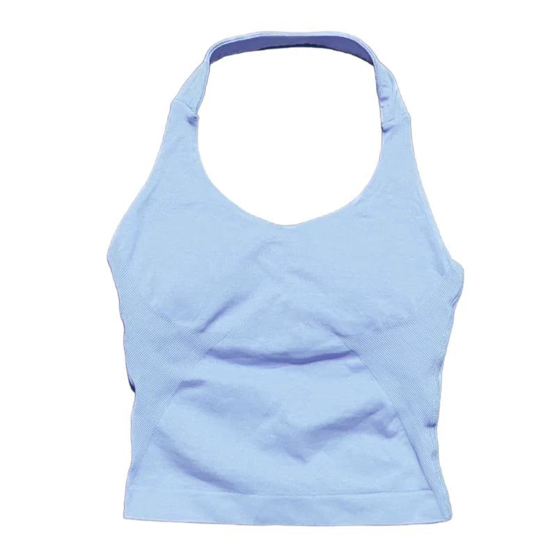 Gym Sports Top Women Seamless Yoga Tank Longline Strappy Top Open Back Bra Sportswear Gym Clothing Running Workout Halter
