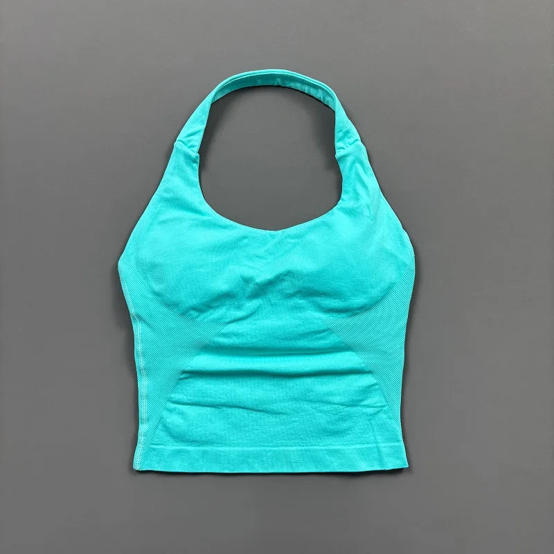 Gym Sports Top Women Seamless Yoga Tank Longline Strappy Top Open Back Bra Sportswear Gym Clothing Running Workout Halter
