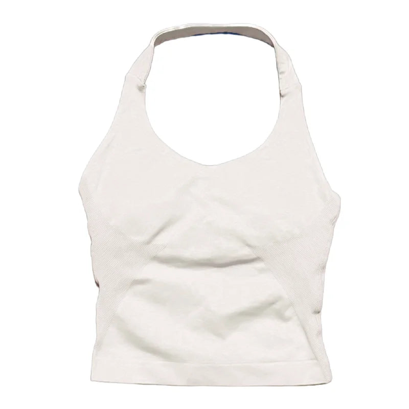 Gym Sports Top Women Seamless Yoga Tank Longline Strappy Top Open Back Bra Sportswear Gym Clothing Running Workout Halter
