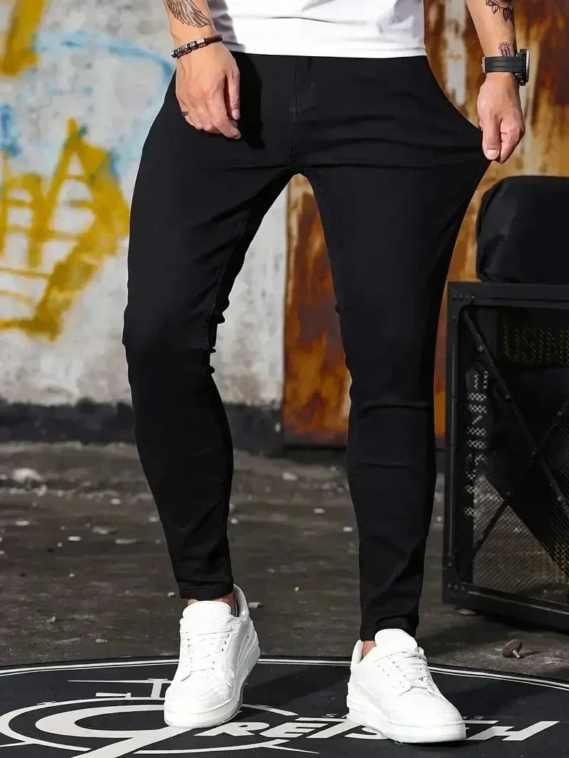 2025 Men Classic Advanced Pencil Jeans Homme Man Soft Stretch Black Biker Masculino Denim Slim Fit Casual Trousers Solid Pant