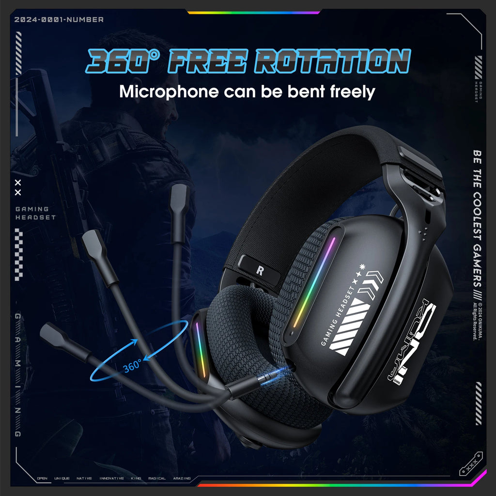 ONIKUMA Wireless Gaming Headset: 2.4G/Wired/Bluetooth 3 Modes, Bendable HD Mic, Soft Ear Pads, Immersive Sound for PC/PS4/5