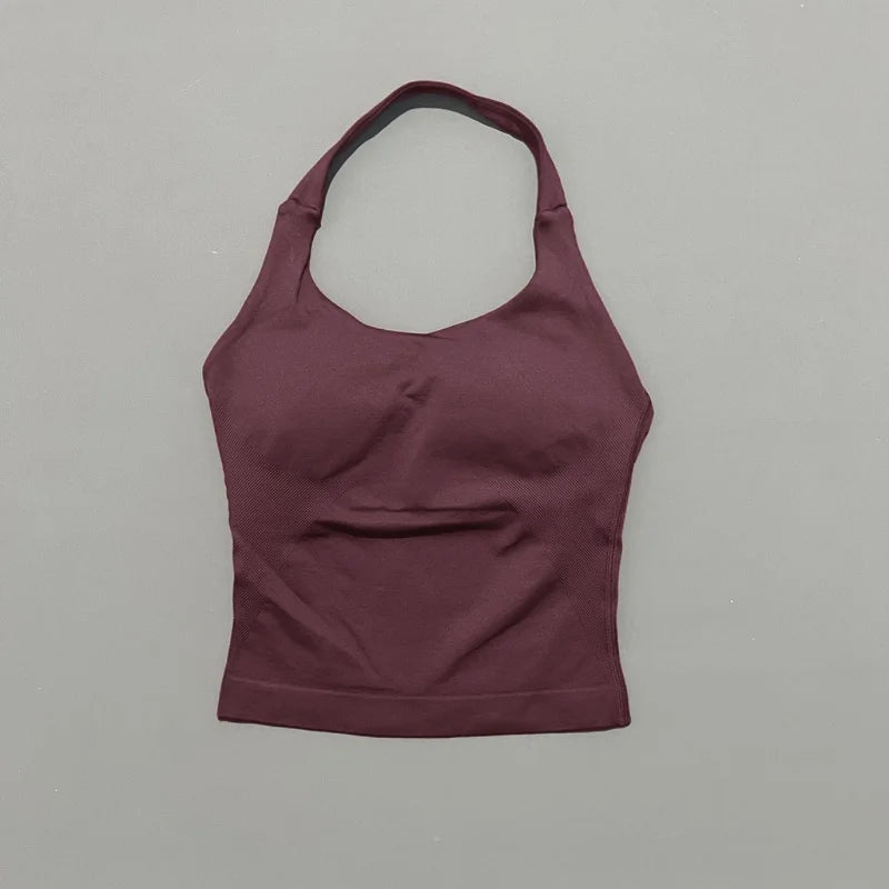 Gym Sports Top Women Seamless Yoga Tank Longline Strappy Top Open Back Bra Sportswear Gym Clothing Running Workout Halter