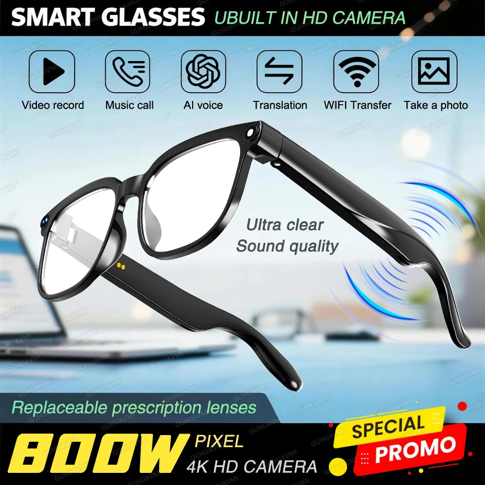 New 800W HD Camera AI Smart Glasses Men 100+ Languages Translation Glasses 1080P Video Record Music Player Call Sunglasses Woman