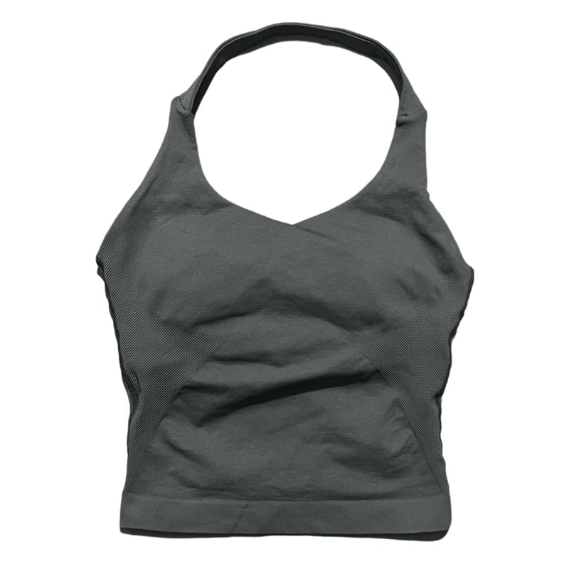 Gym Sports Top Women Seamless Yoga Tank Longline Strappy Top Open Back Bra Sportswear Gym Clothing Running Workout Halter