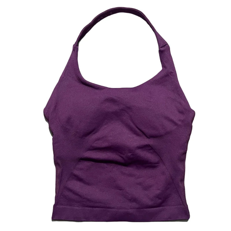Gym Sports Top Women Seamless Yoga Tank Longline Strappy Top Open Back Bra Sportswear Gym Clothing Running Workout Halter