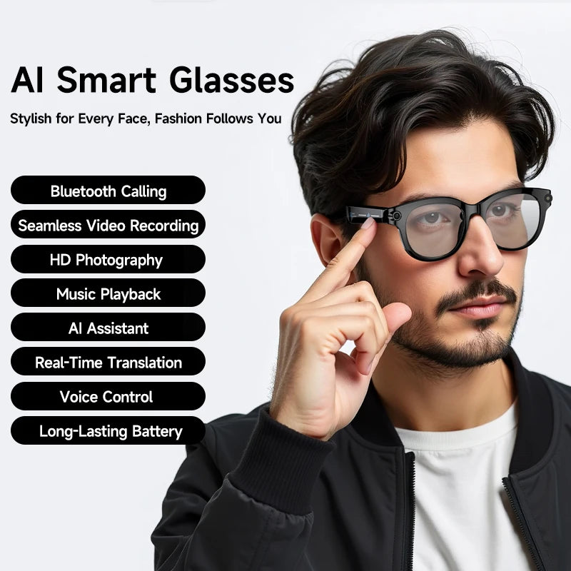 Lenovo 2026 New 8K AI Translation AI Smart Glasses Bluetooth Calling Music Player Camera Control Anti Blue Light Sunglasses