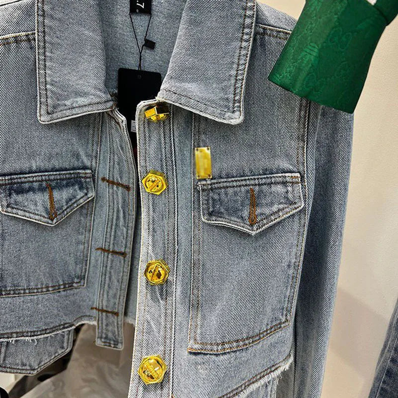 New Denim Jacket For Women Slim Single Breasted Long Sleeve Short Outerwear Coat Denim Jacket Women Coat Coats