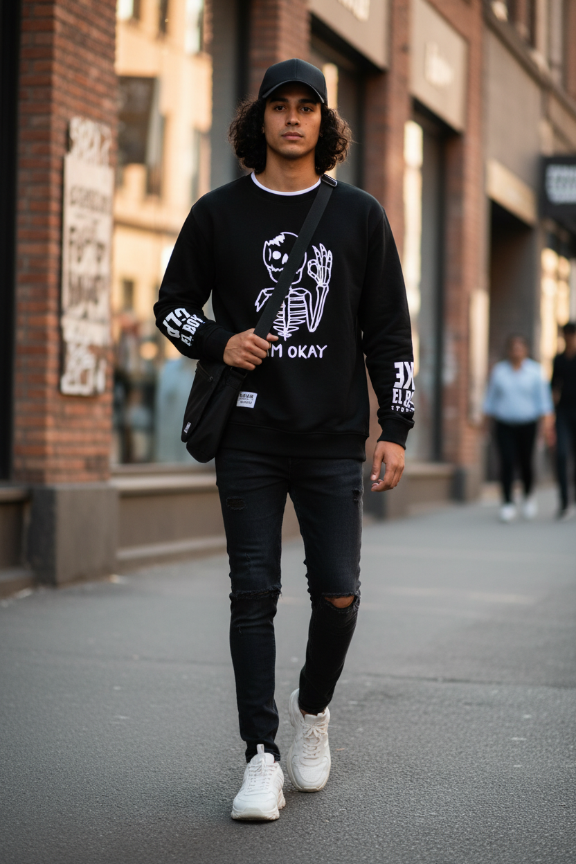Autumn Men’s Sweatshirt Cool Bear Print Long Sleeve T-shirt Khaki O Neck Harajuku Exclusive Design Top