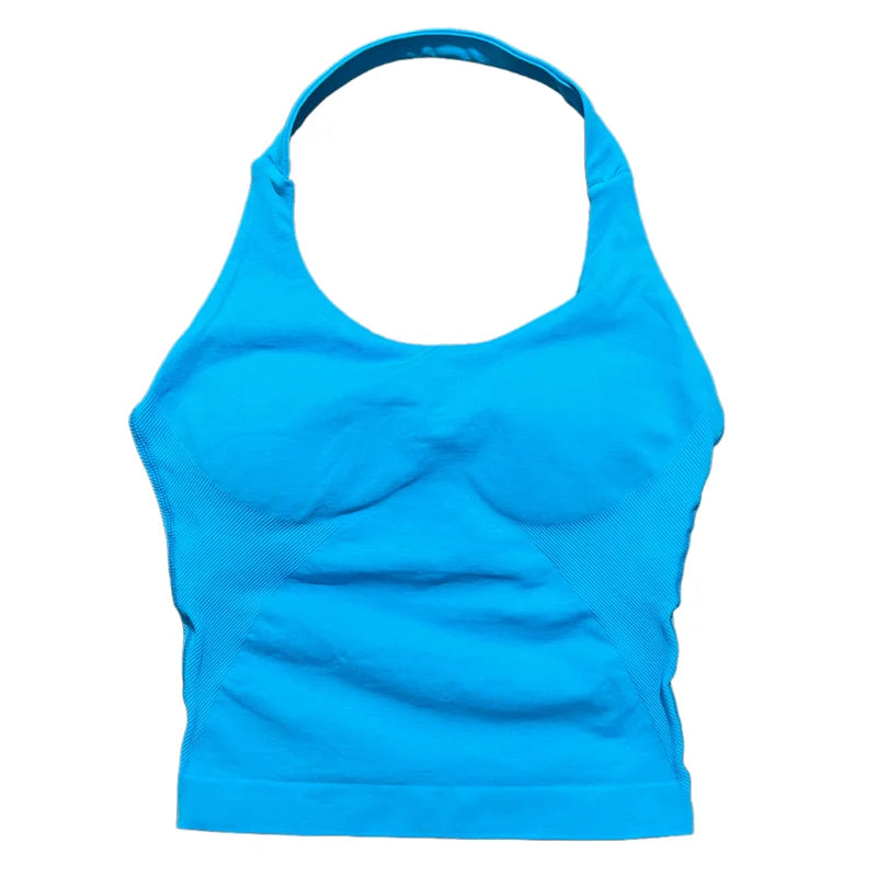 Gym Sports Top Women Seamless Yoga Tank Longline Strappy Top Open Back Bra Sportswear Gym Clothing Running Workout Halter