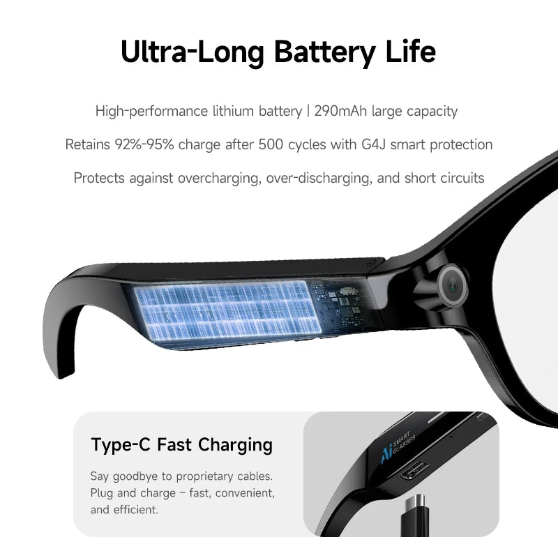 Lenovo 2026 New 8K AI Translation AI Smart Glasses Bluetooth Calling Music Player Camera Control Anti Blue Light Sunglasses