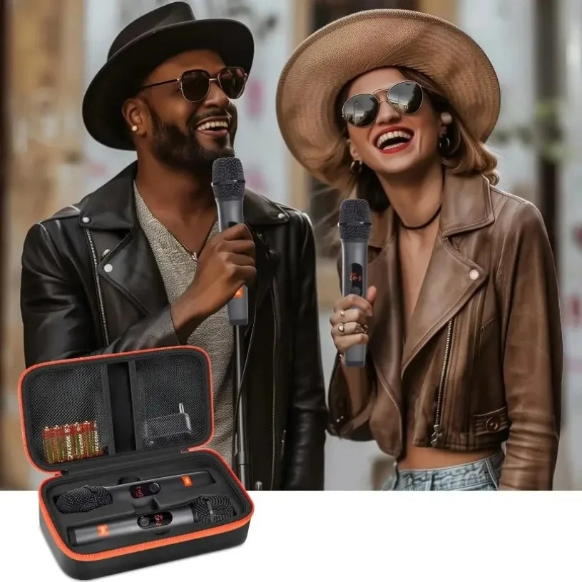 Portable Eva Wireless Microphone Storage Bag Carrying Case Compatible with JBL Wireless Two Microphone System for Trip Camping