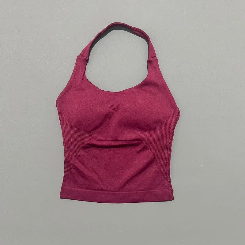 Gym Sports Top Women Seamless Yoga Tank Longline Strappy Top Open Back Bra Sportswear Gym Clothing Running Workout Halter