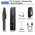 TOKQI C17 AI Tracking Gimbal Cellphone Stand Extension Rod Selfie Stick Tripod 360° Auto Rotate for Smartphones Shooting Vlog