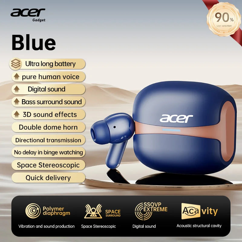 Acer Ohr548 Wireless Bluetooth Headphones with In-Ear Design, Anc Call Noise Reduction, Charging Case, Stereo Sound Effect, Low Latency for Gaming, Comfortable Fit for Sports, Running, and Fitness