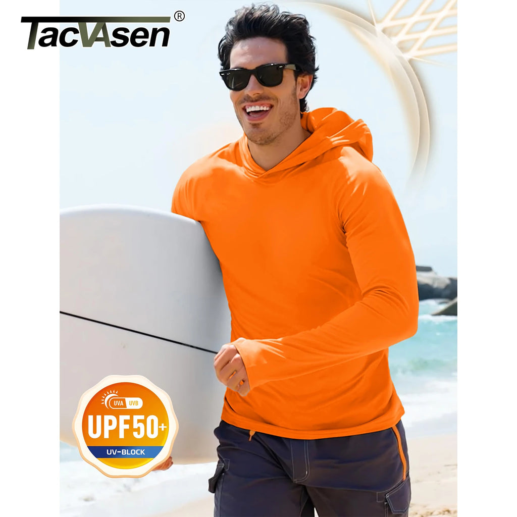 TACVASEN UPF 50+ Hooded T-Shirts Mens Quick Dry UV Block Sun Shirts Lightweight Hoodie Shirt Running Fishing Performance Tops