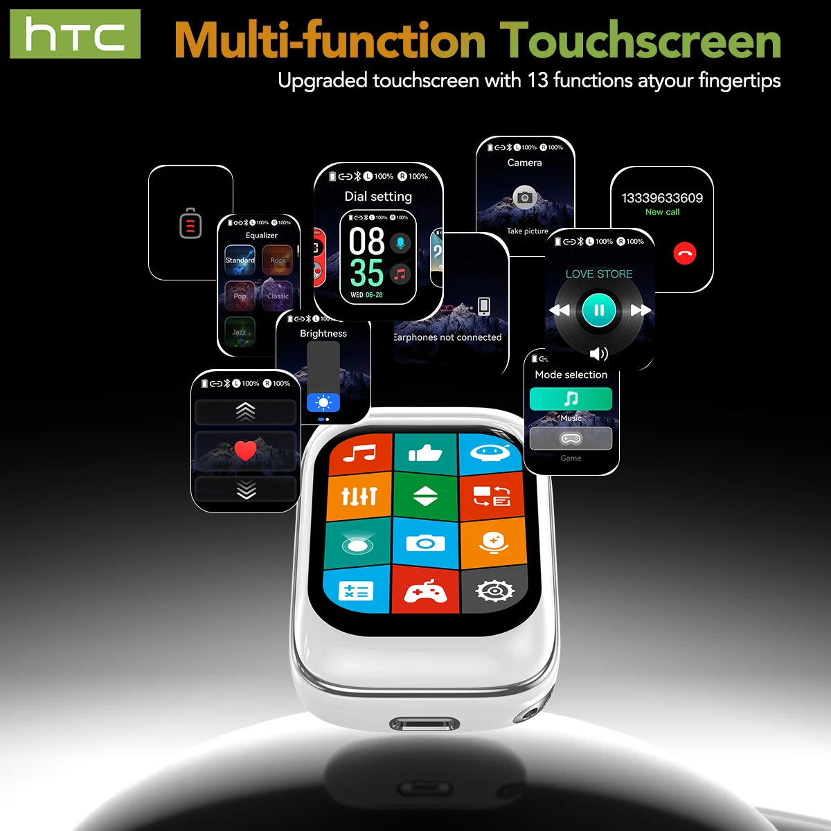 HTC NE48 TWS Wireless Earbuds AI Translation 2K HD Touchscreen Bluetooth 6.0 IPX5 ENC Noise Cancelling Sports Headphone