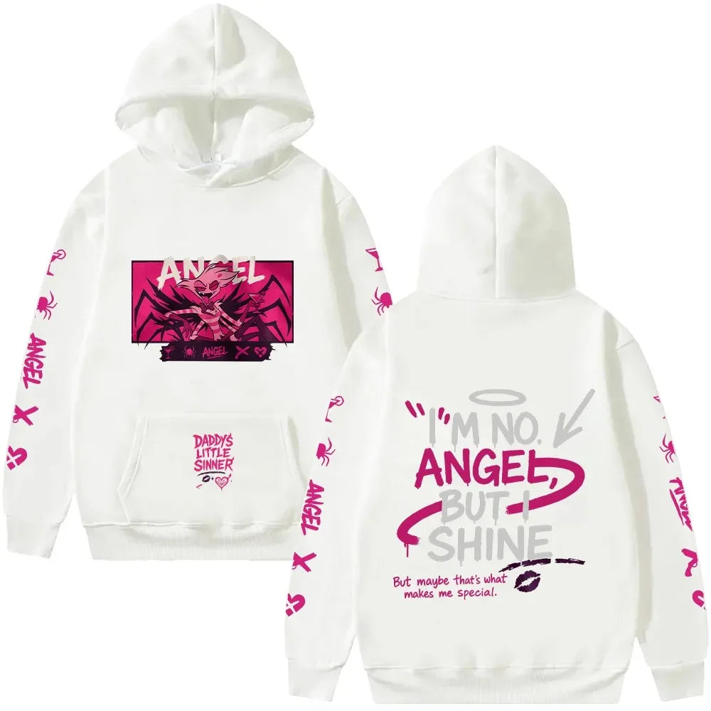 Angel Dust Hoodie Hazbin Hotel Graphic Anime Pullovers Fleece Warm Demoncore Streetwear Cute Edgy Oversized Y2k Male Clothing