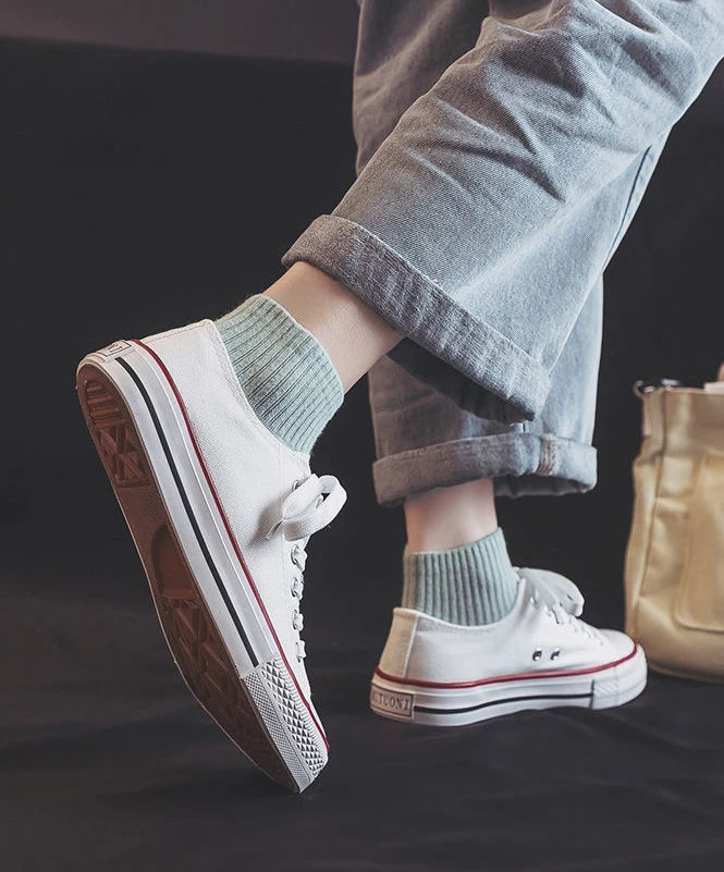 Canvas Shoes for Women Flat Whit Lace Up Spring Autumn Woman Footwear Original New in High Quality Trends 2025 Daily Routine 39