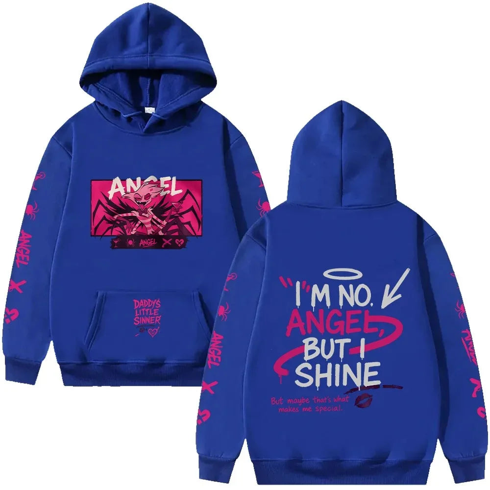 Angel Dust Hoodie Hazbin Hotel Graphic Anime Pullovers Fleece Warm Demoncore Streetwear Cute Edgy Oversized Y2k Male Clothing