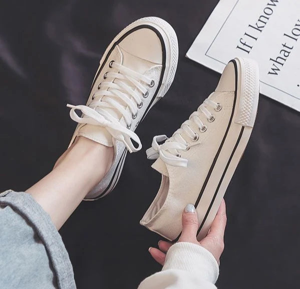 Canvas Shoes for Women Flat Whit Lace Up Spring Autumn Woman Footwear Original New in High Quality Trends 2025 Daily Routine 39