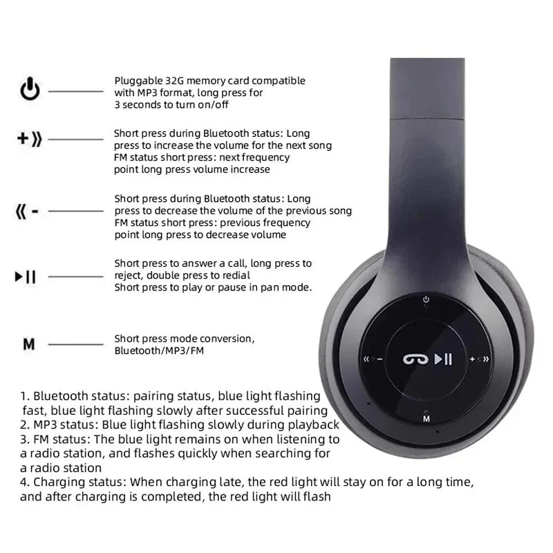 Fone Wireless Bluetooth Headphones HIFI Stereo Foldable P47 Earphones Kid Helmet Gift With Microphone Support SD Card For iPhone