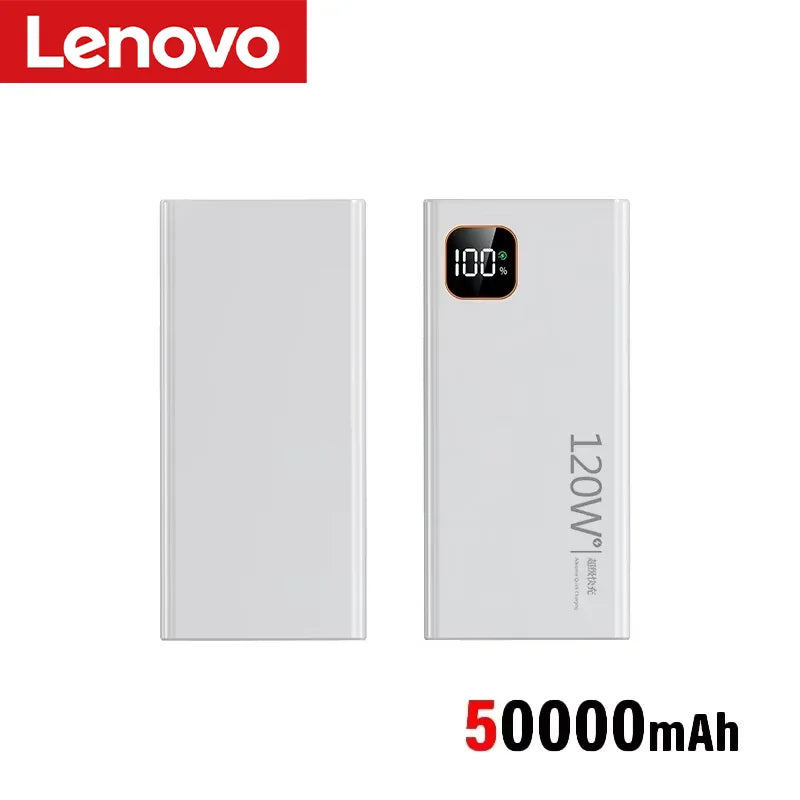 Lenovo 500000mAh Portable Power Bank 120W Super Fast Charging High Capacity External Battery Charger Powerbank For iPhone Huawei