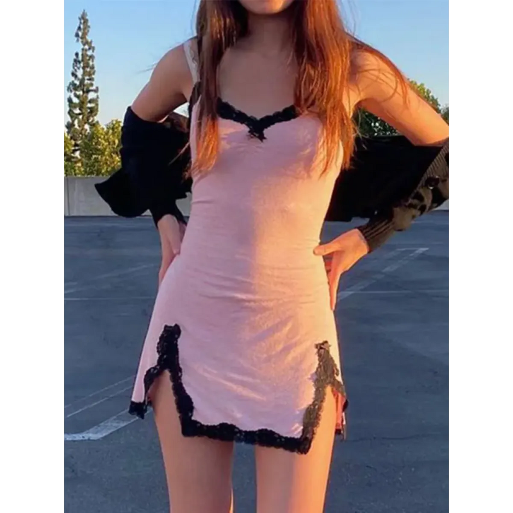 Pink Lace Strapless Dress - E-girl Streetwear
