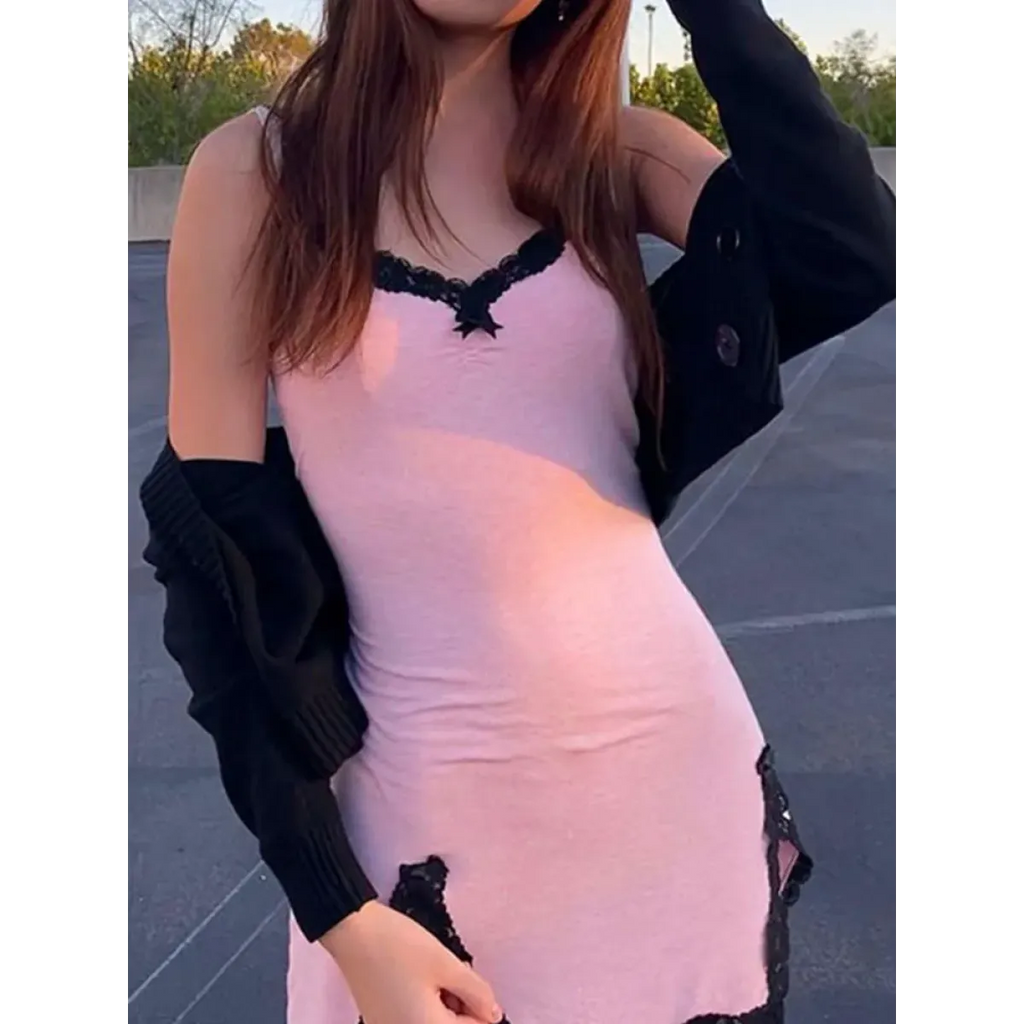Pink Lace Strapless Dress - E-girl Streetwear