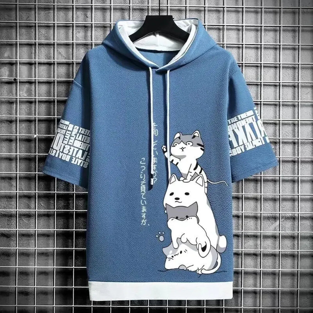 Men's Summer Cartoon Hoodie - Harajuku Short Sleeve