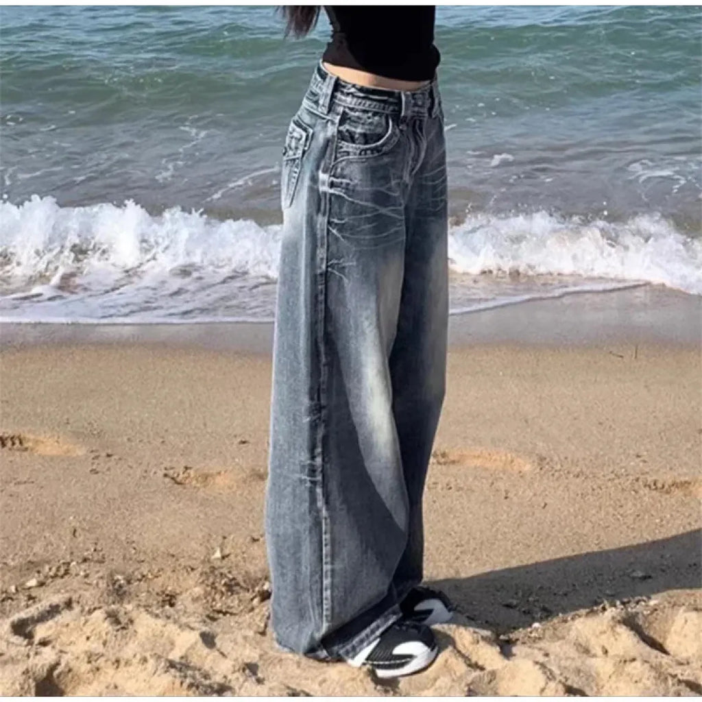 Vintage Y2K Baggy Blue Jeans – High Waist Oversize Denim Trousers