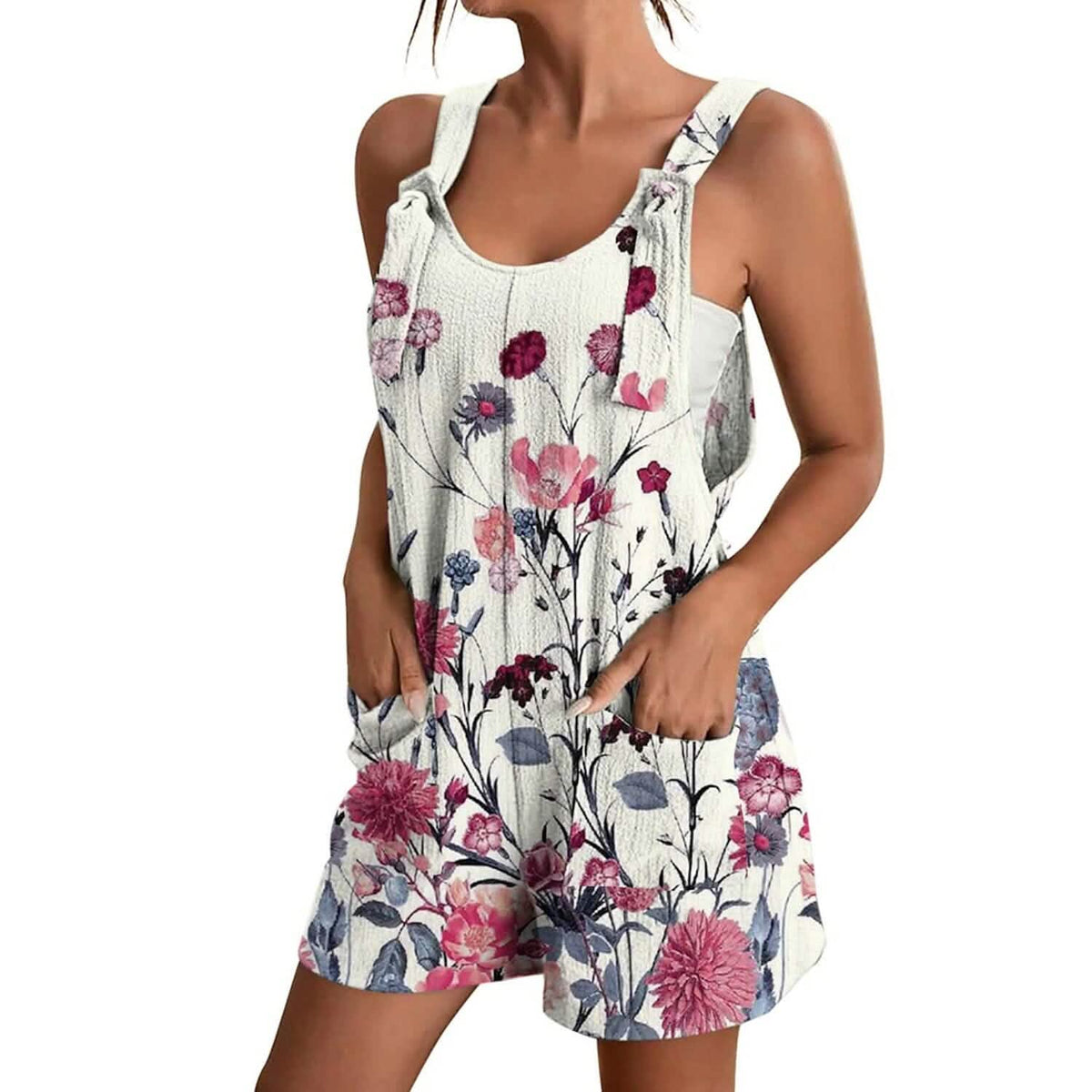 Womens V-Neck Strap Pocket Jumpsuit